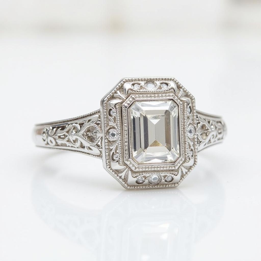 Art Deco Asscher Cut Diamond Ring in Platinum Setting