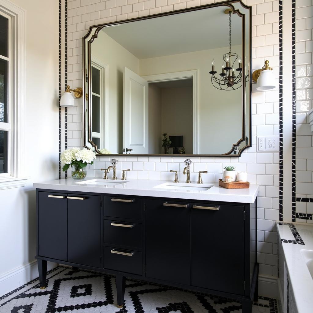 Art Deco Bathroom with Black and White Metallic Accents