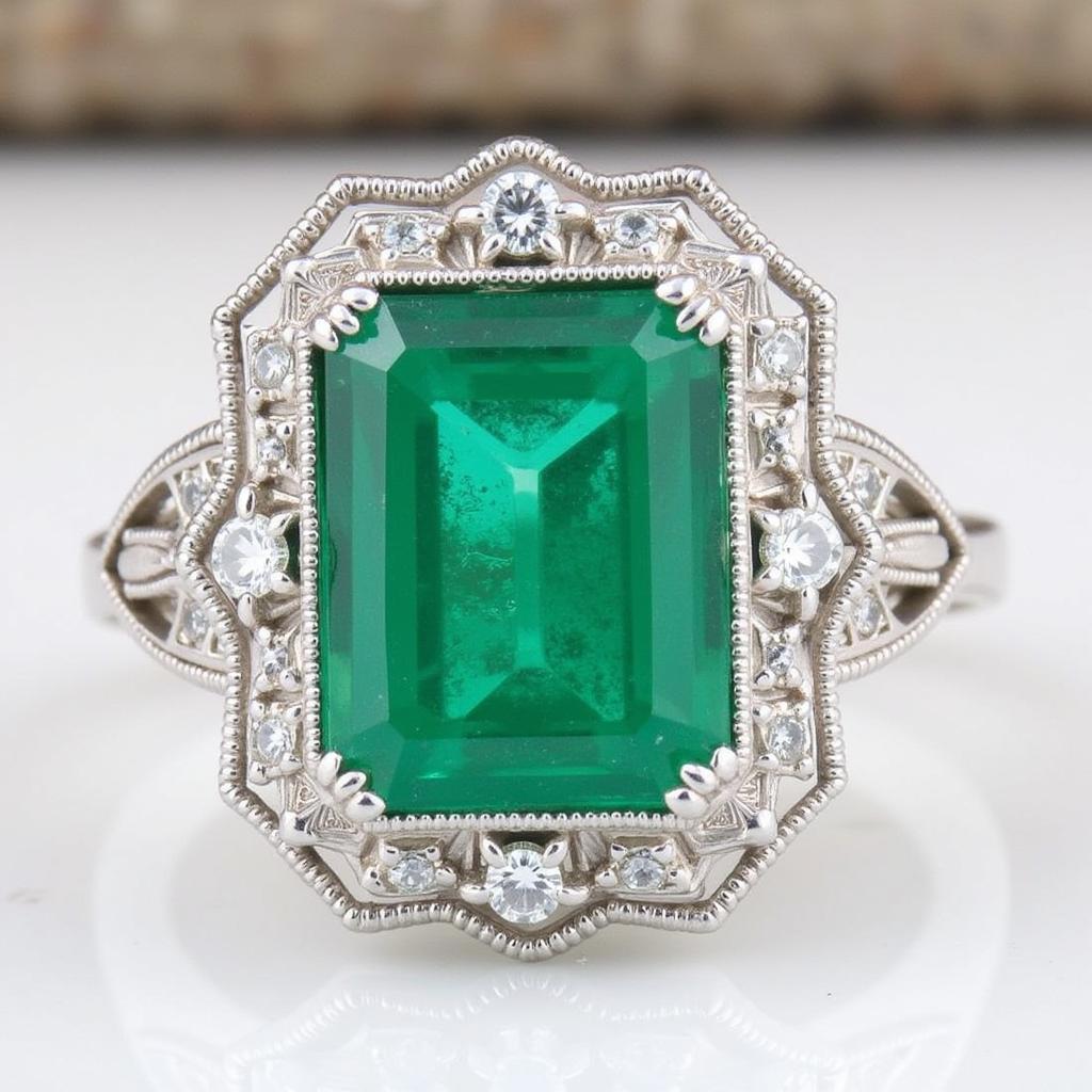 Art Deco Emerald Engagement Ring with Platinum Setting