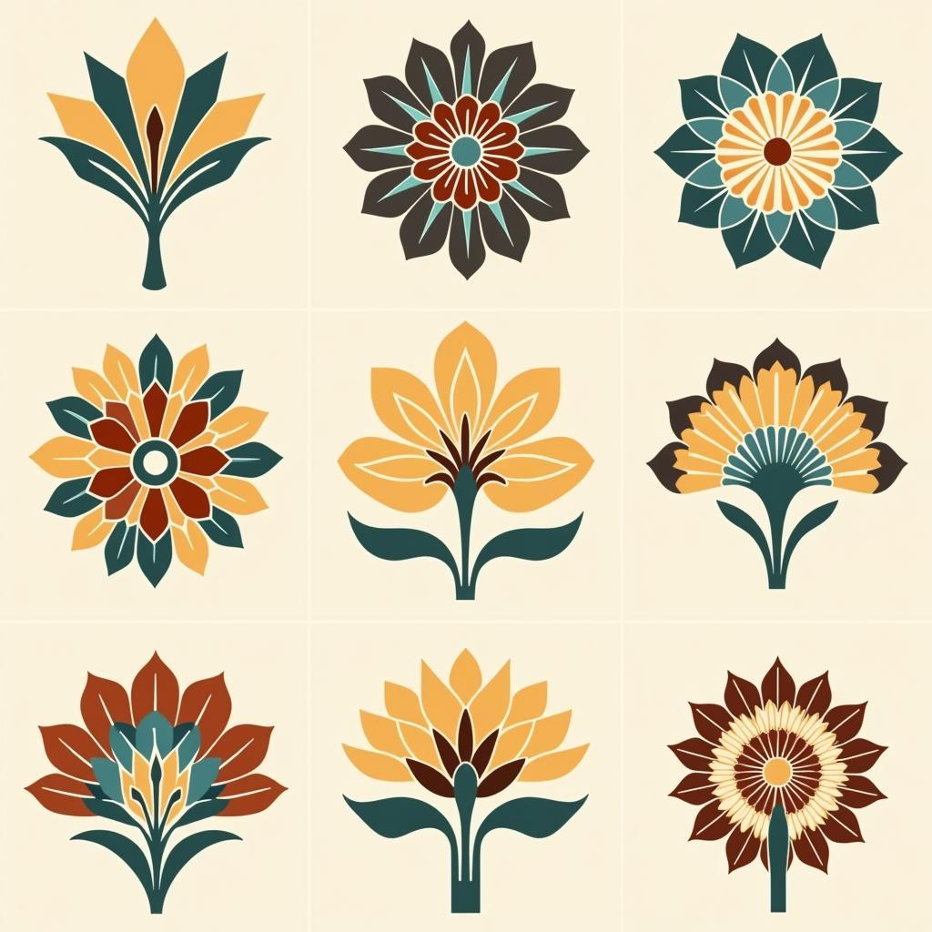 Art Deco Flower Patterns in Various Designs