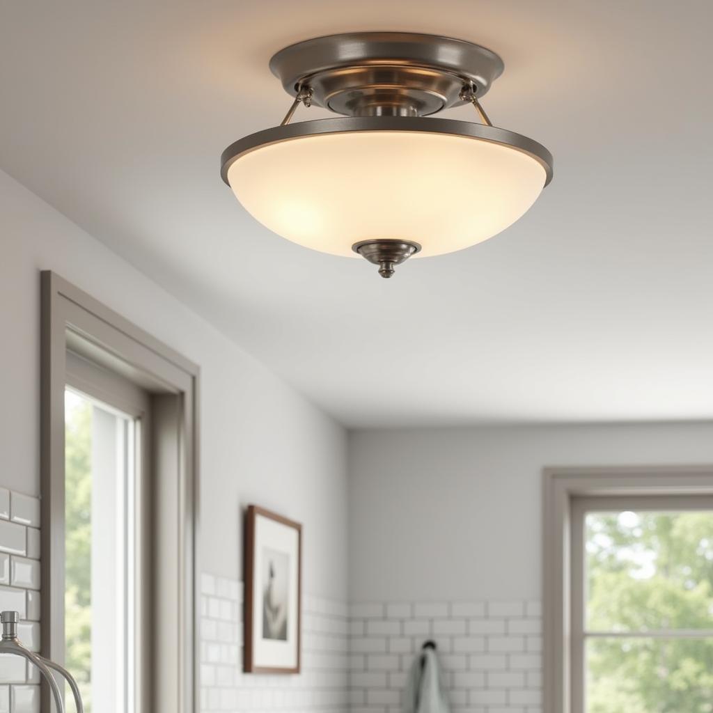 Art Deco Flush Mount Light Fixture in a Bathroom