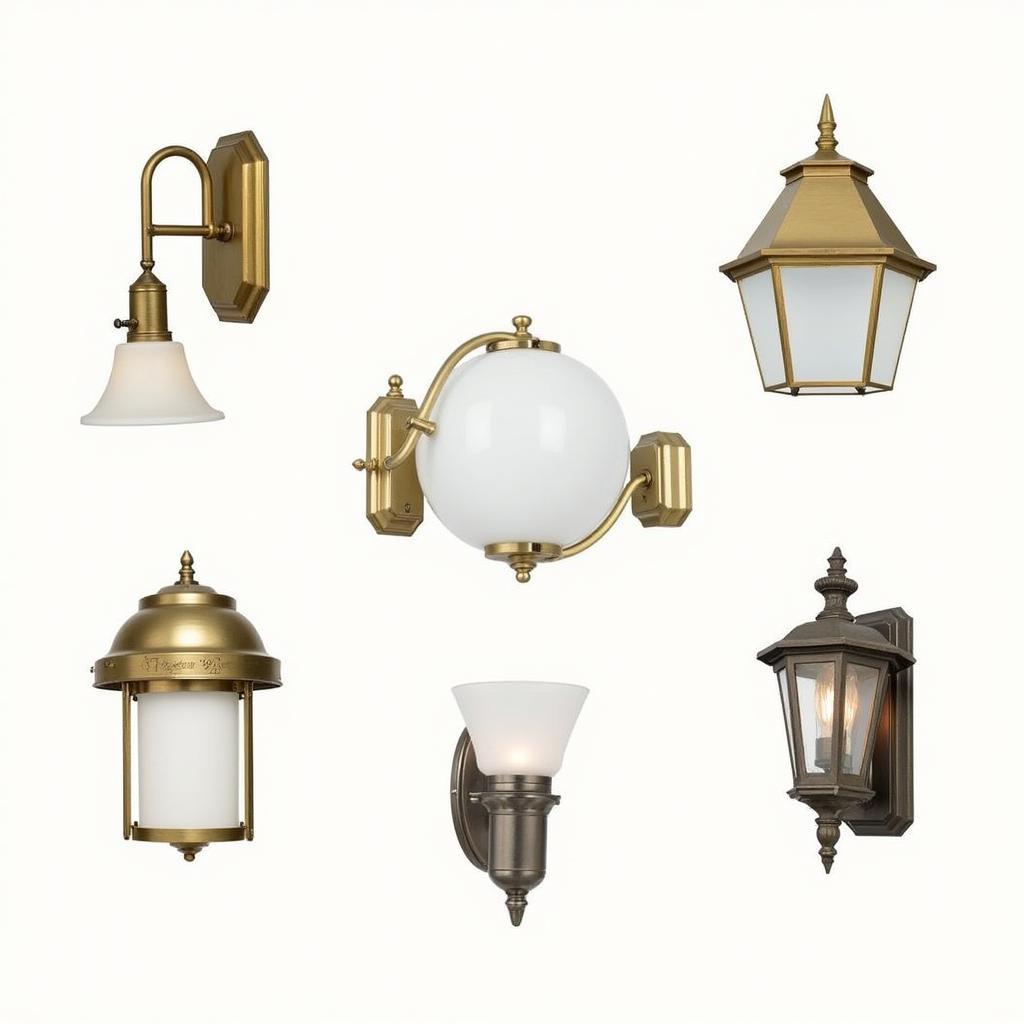 Different styles of Art Deco outdoor wall lights showcasing their unique designs and materials.