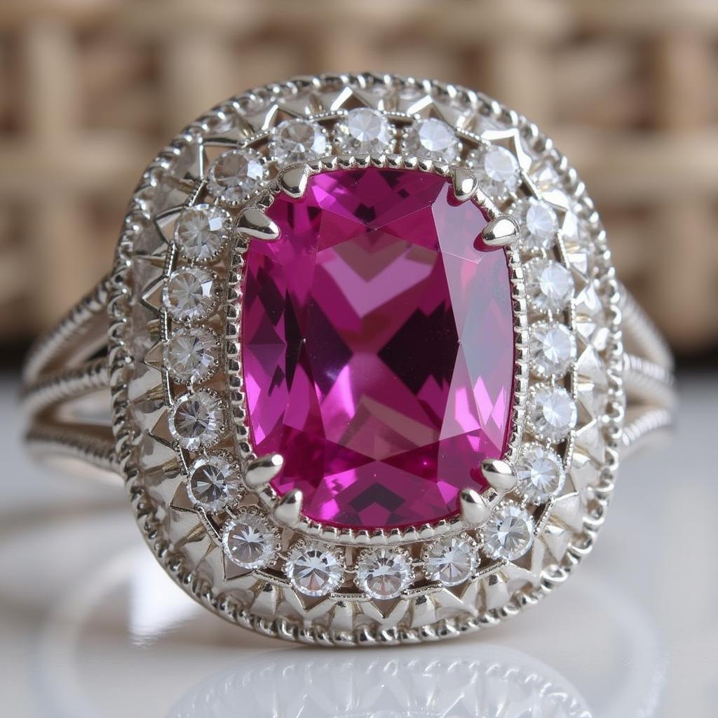 Details of an Art Deco Pink Sapphire and Platinum Ring