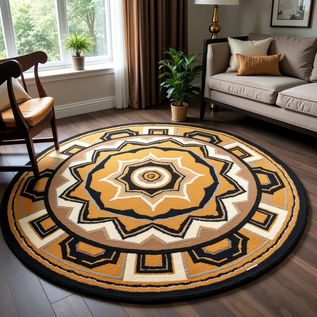 Art Deco Round Rug with Geometric Patterns