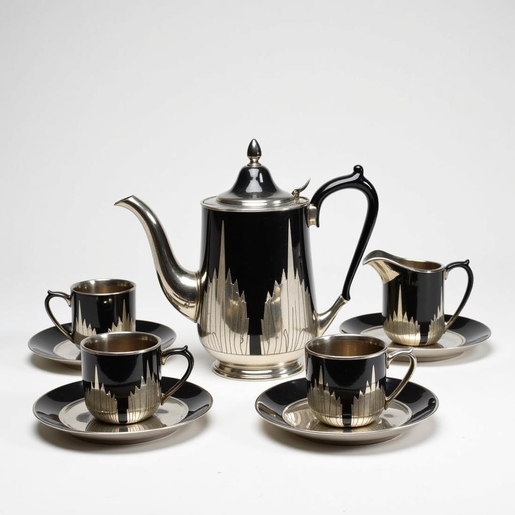 Art Deco Tea Service with Silver and Ebony Accents