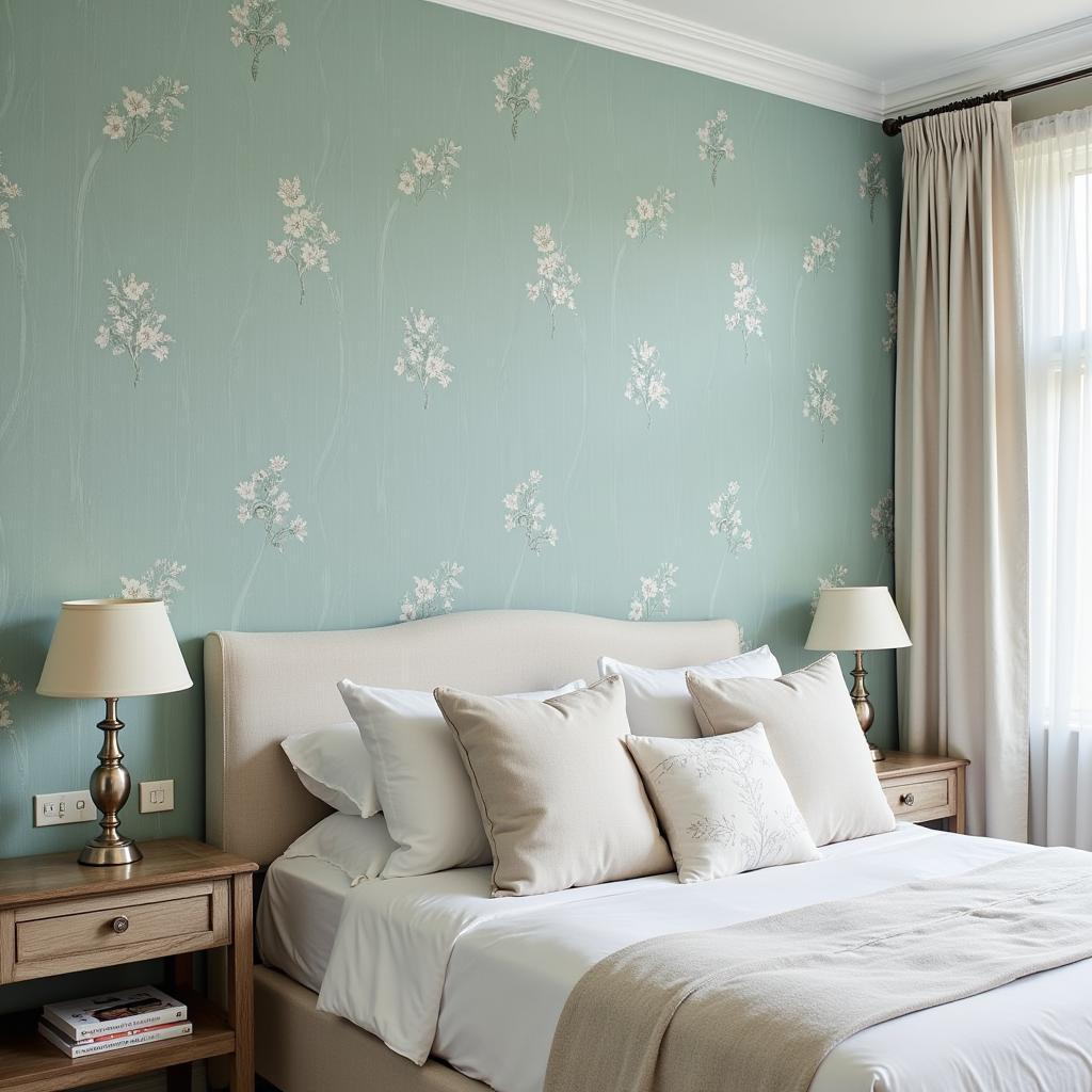 Art Deco Teal Wallpaper in a Bedroom