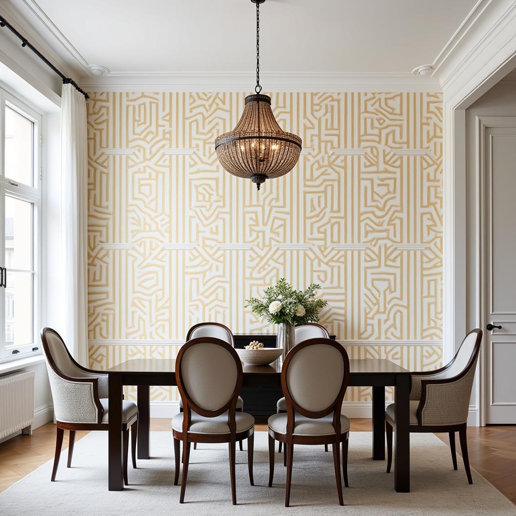 Art Deco White Wallpaper in a Dining Room