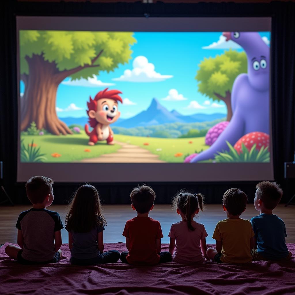 Children Watching Animated Art Movie