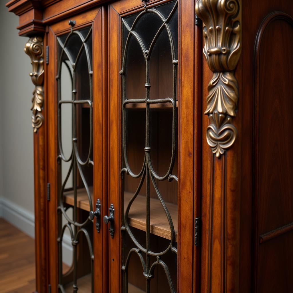 Art Nouveau Bookcase Details and Craftsmanship