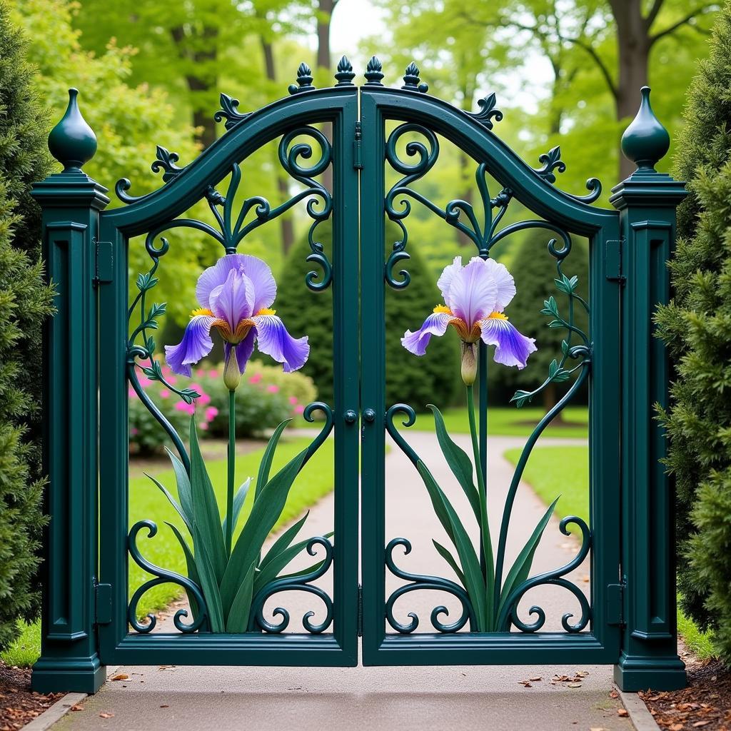 An ornate Art Nouveau gate featuring intricate floral designs