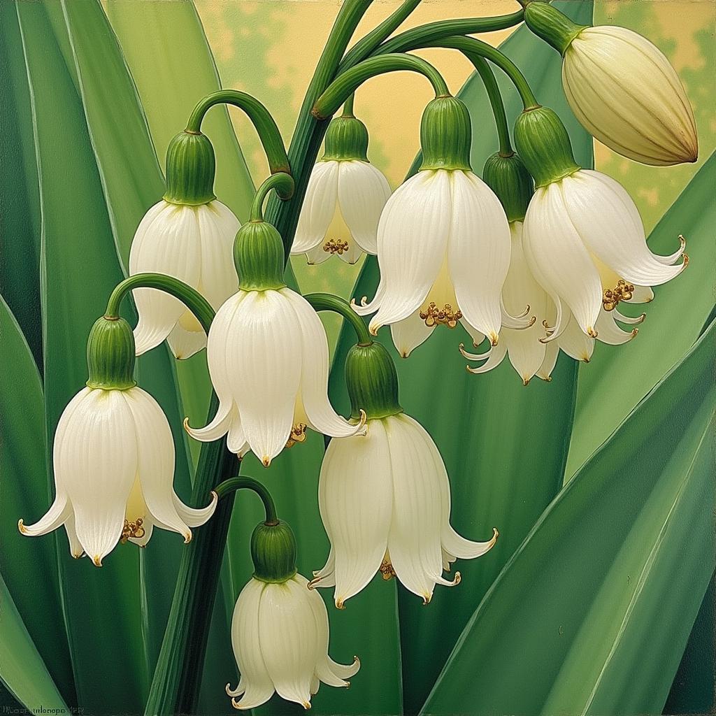 Art Nouveau Painting of Lily of the Valley