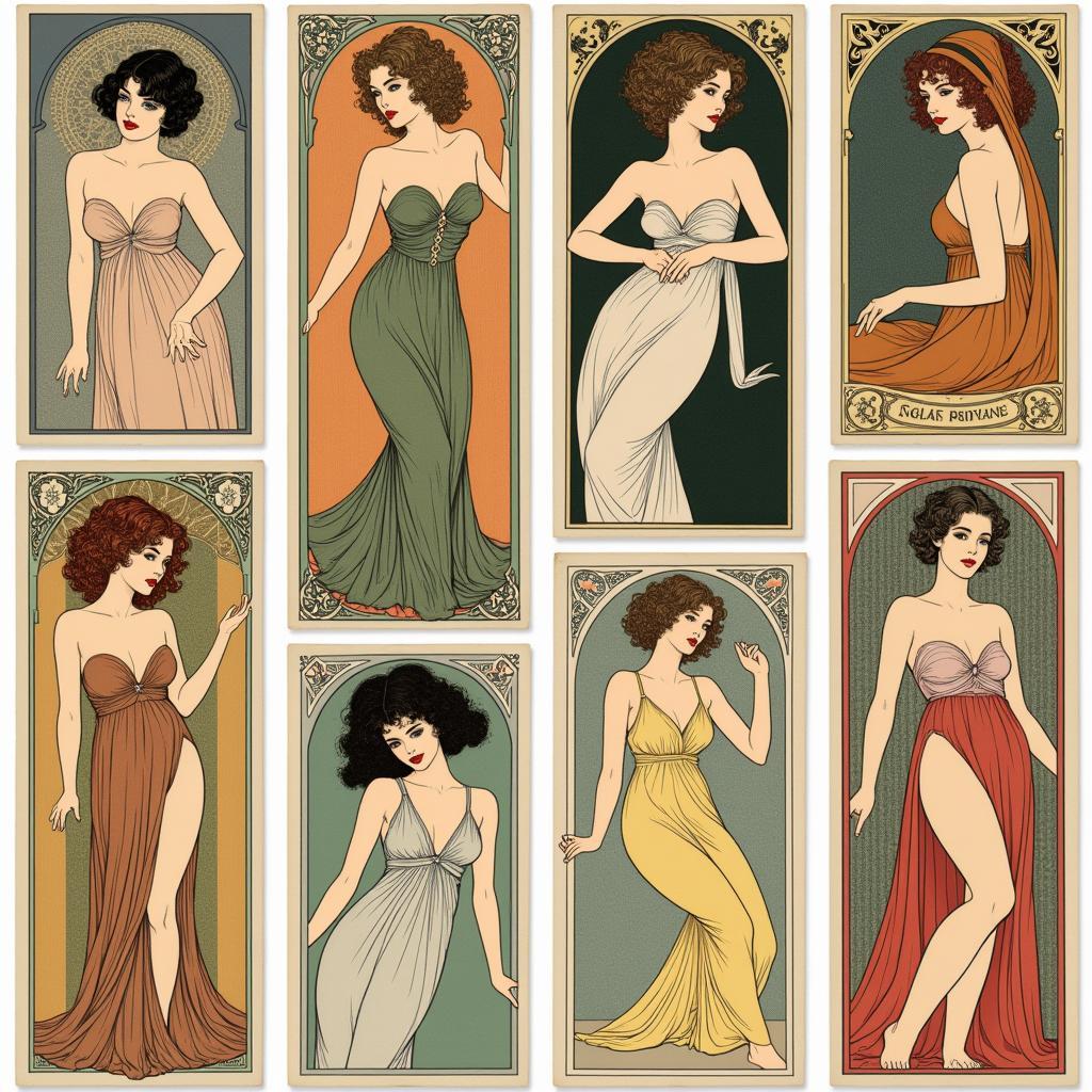 Art Nouveau Postcard Featuring Elegant Female Figures