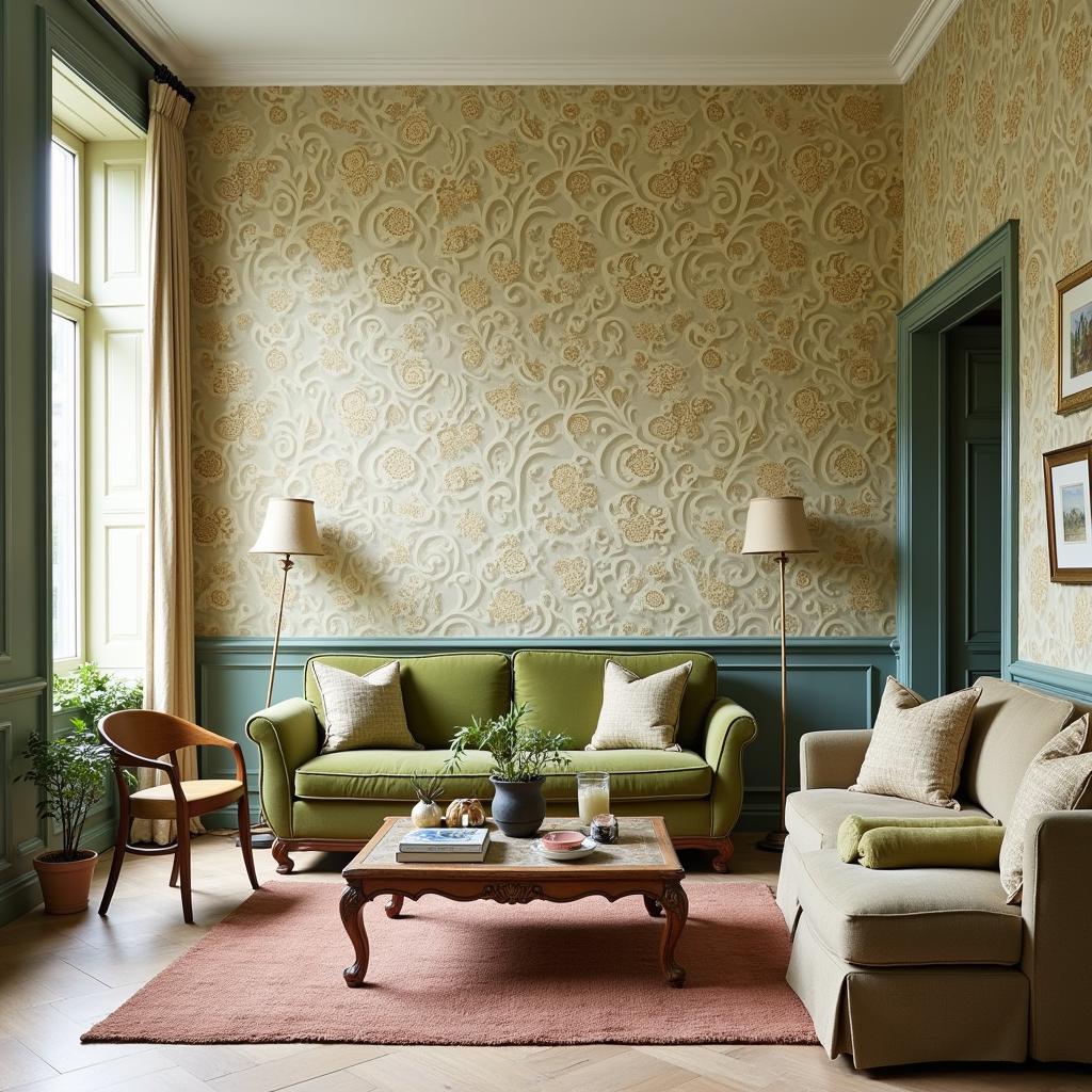 Art Nouveau Wallpaper in a Living Room Setting