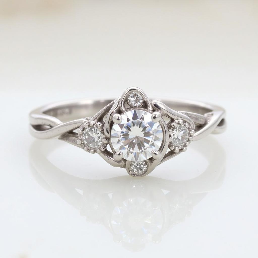 Platinum Art Nouveau Wedding Ring with Diamond Accents