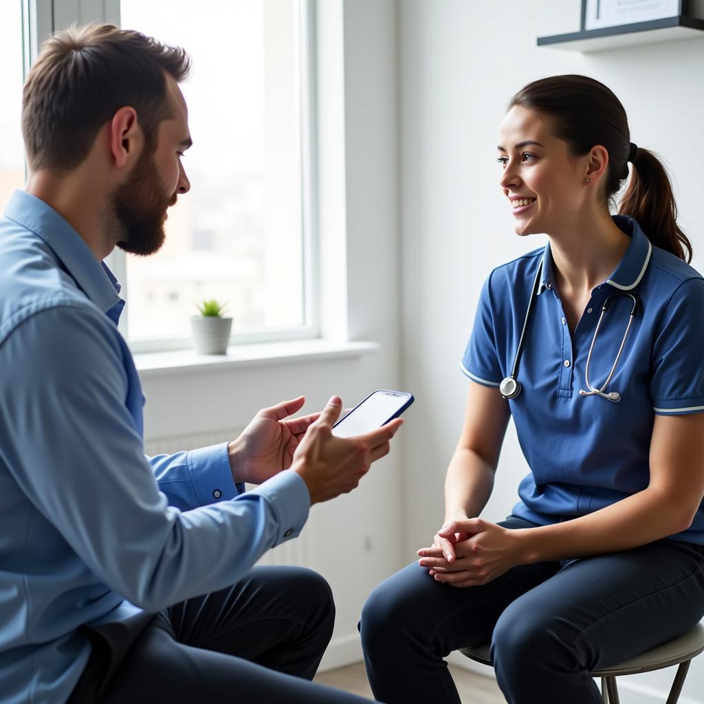 Chiropractor consulting with a new patient