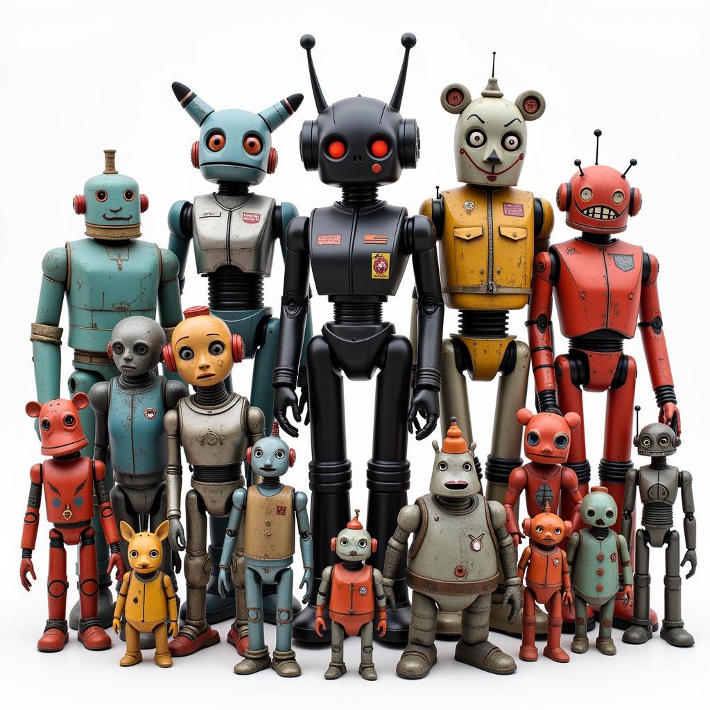 Art toy robot collectible figures showcasing various designs and styles.