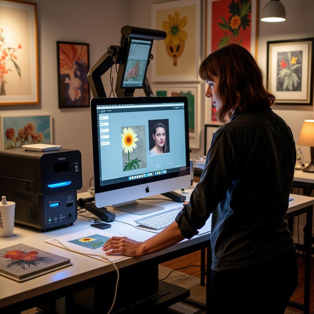 Artist Using Widetek 36 Art Scanner for a Digital Art Project