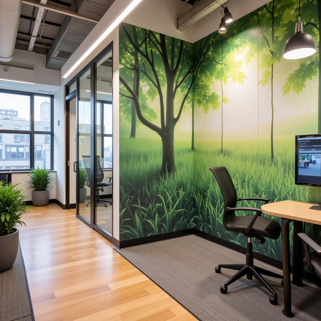 Artistic acoustic panels in an office.