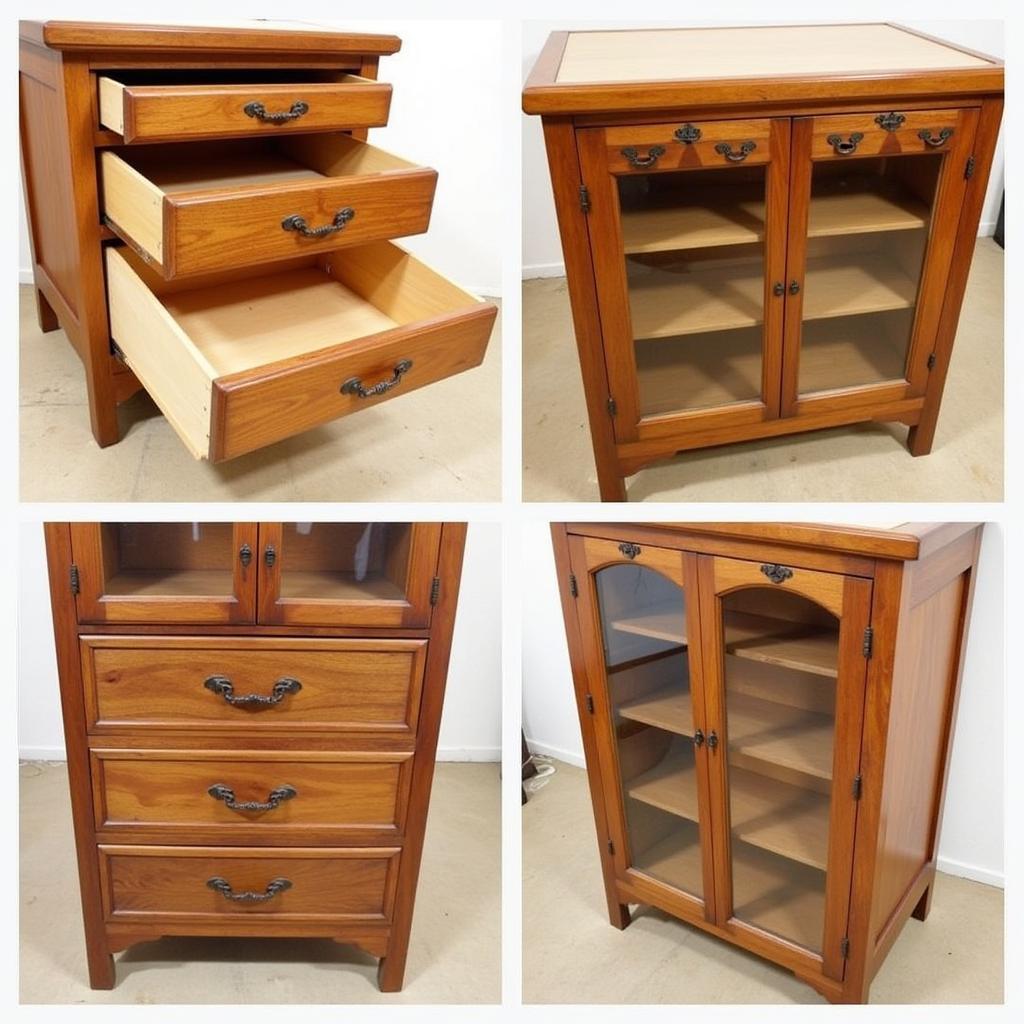 Various storage solutions for Arts and Crafts style bathroom vanities.