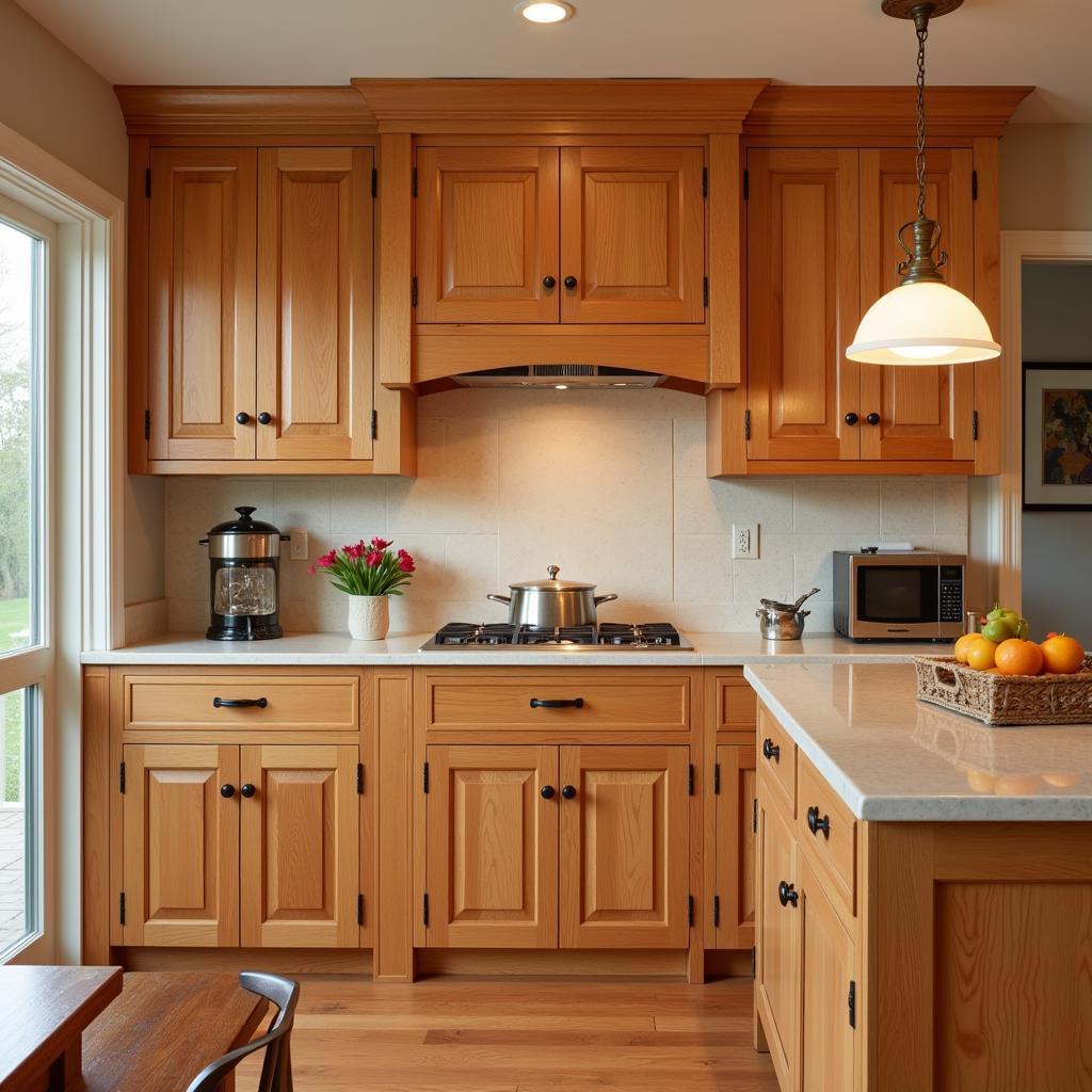 Arts and Crafts Kitchen Cabinets with Natural Wood Finish