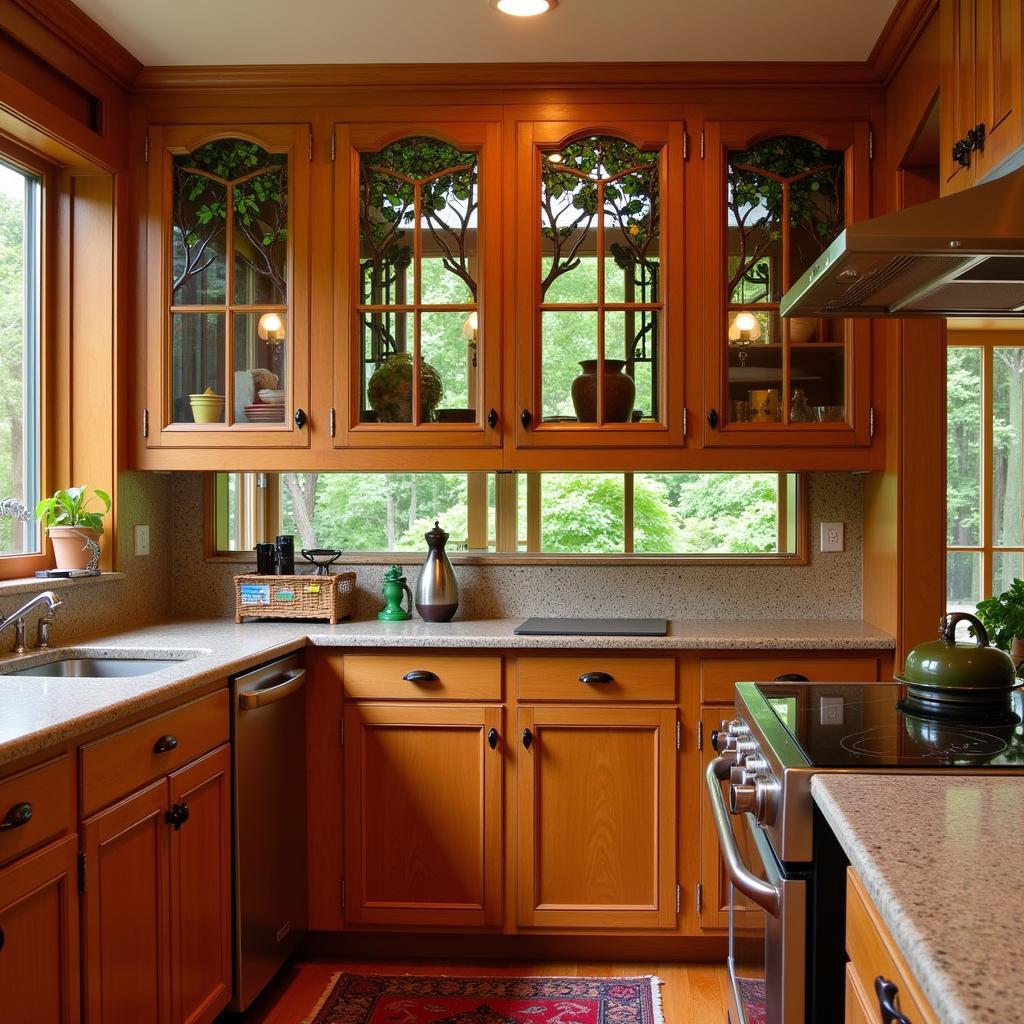 Kitchen with Stained Glass Accents in Arts & Crafts Style