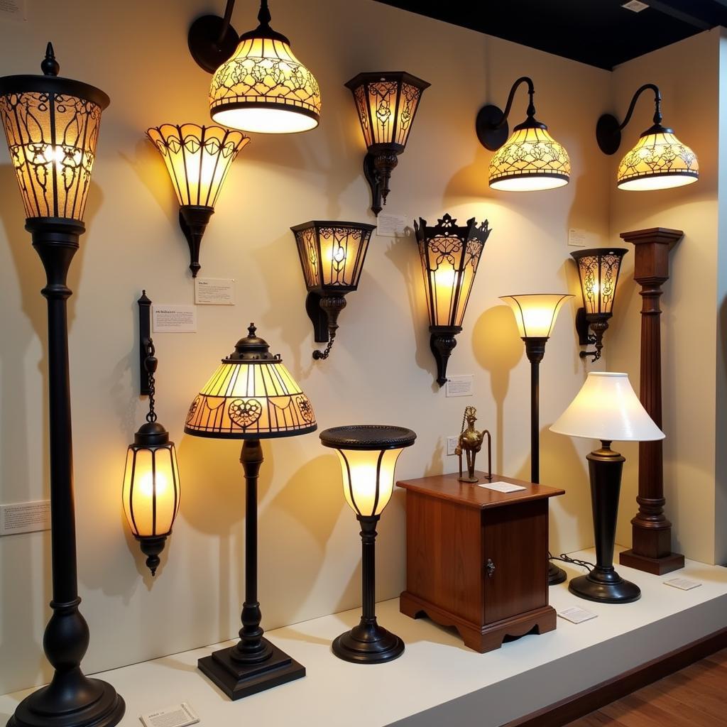 Display of Various Arts & Crafts Lighting Fixtures