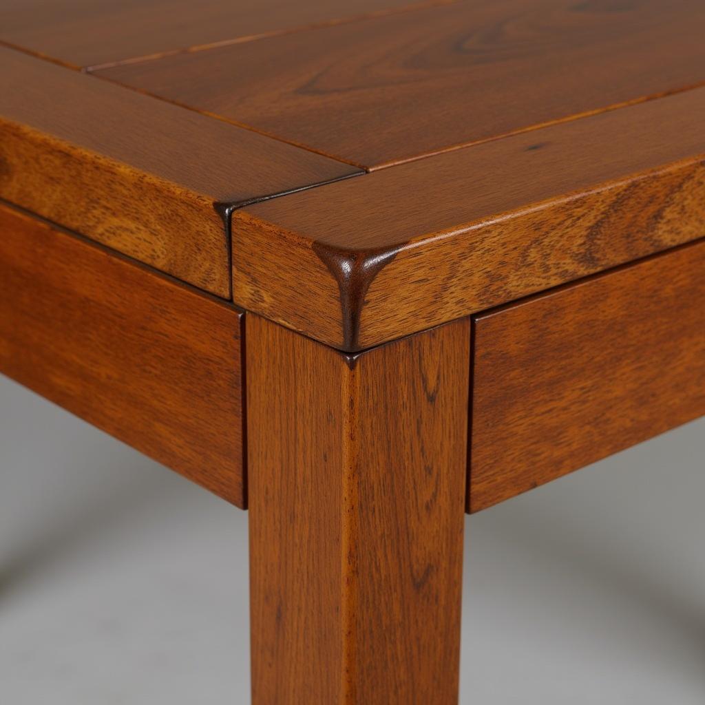 Close-up detail of the joinery on an arts and crafts dining table