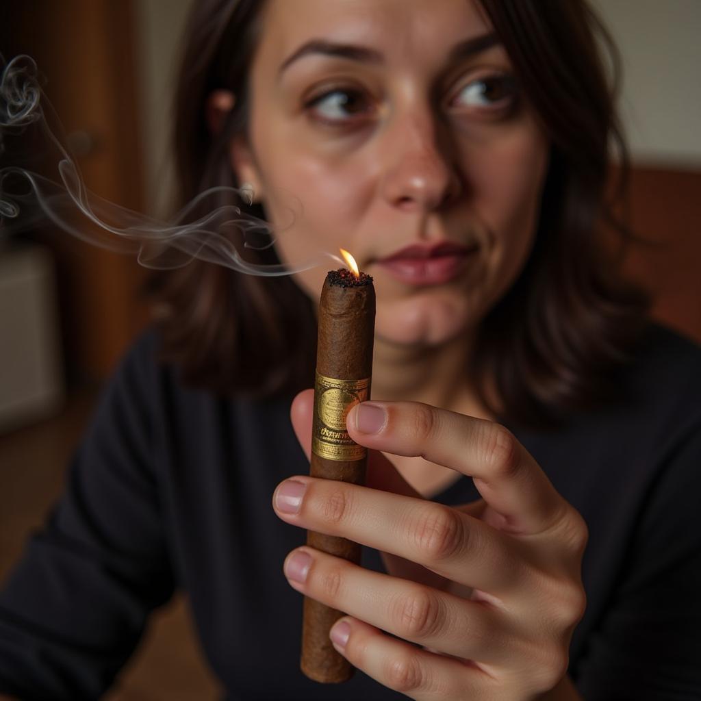 A person enjoying an Arturo Fuente Hemingway cigar, appreciating its rich aroma and nuanced flavors.