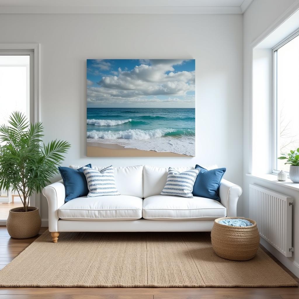 Beach House Living Room with Coastal Wall Art