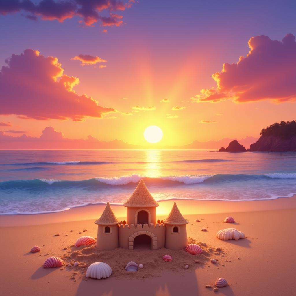 Digital Painting of a Beach Sunset Art Scene