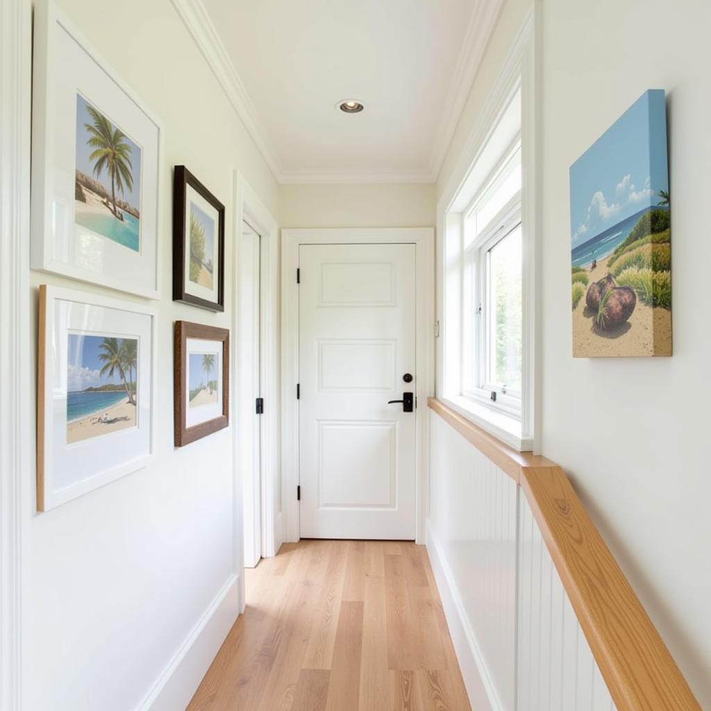 Beach-Themed Gallery Wall in a Hallway