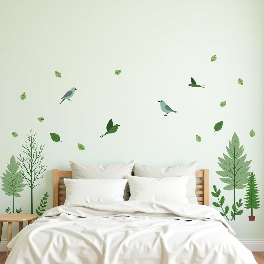 Nature-inspired bedroom wall art stickers creating a calming atmosphere