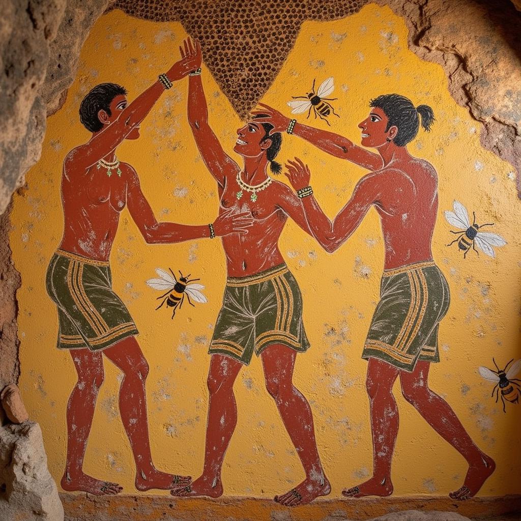 Ancient Cave Painting Depicting Honey Harvesting