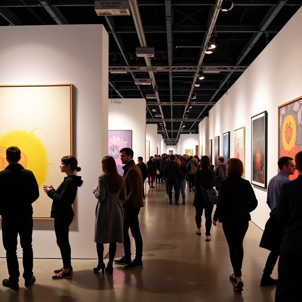 Visitors engaging with art at the Beijing Contemporary Art Expo