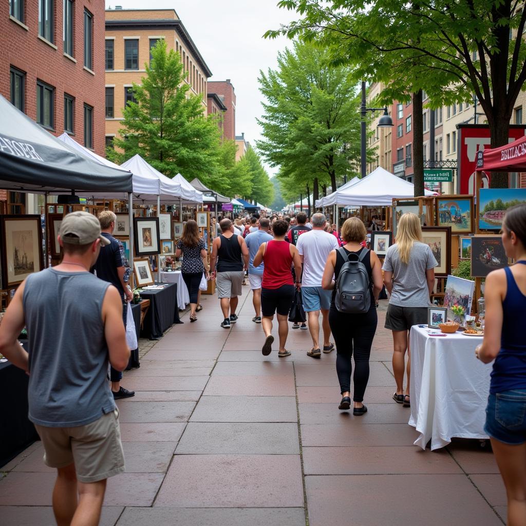 Bethesda Art Walk: A vibrant street scene filled with artists, their work, and attendees.