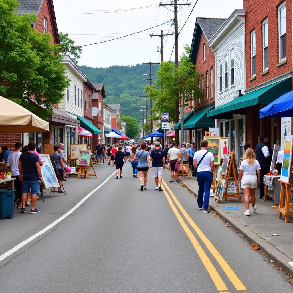 Biddeford Art Walk: Street Scene with Artists and Visitors