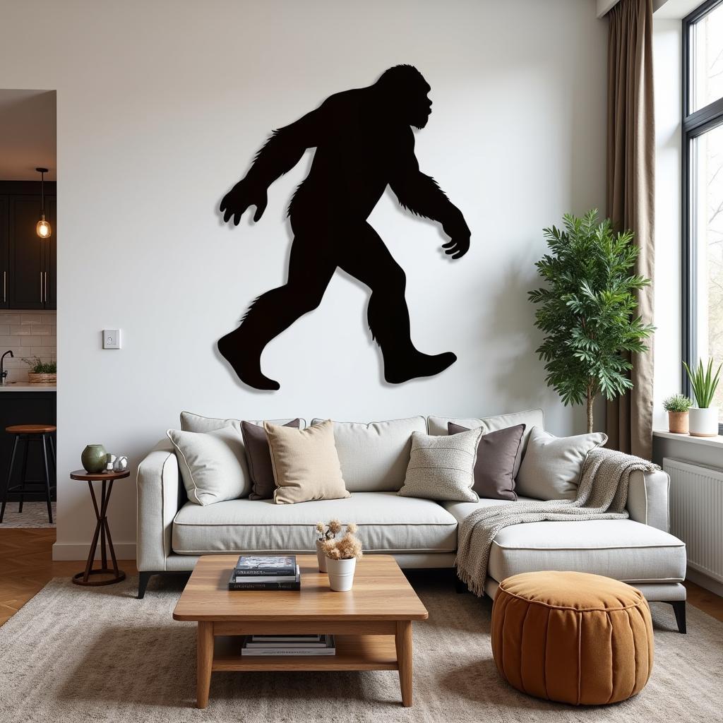 Bigfoot metal art wall hanging in interior design