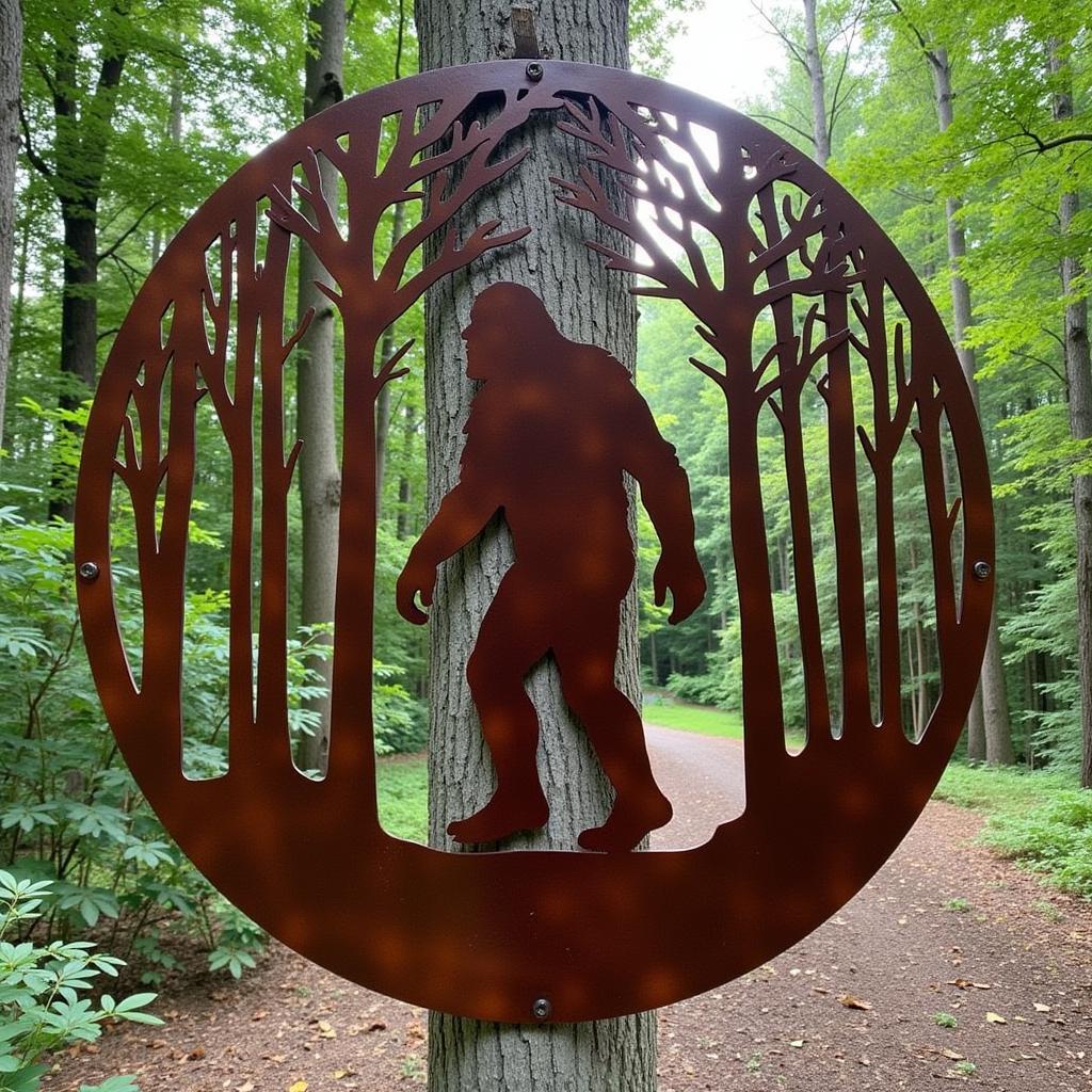 Bigfoot Metal Wall Art Silhouette Against a Forest Backdrop