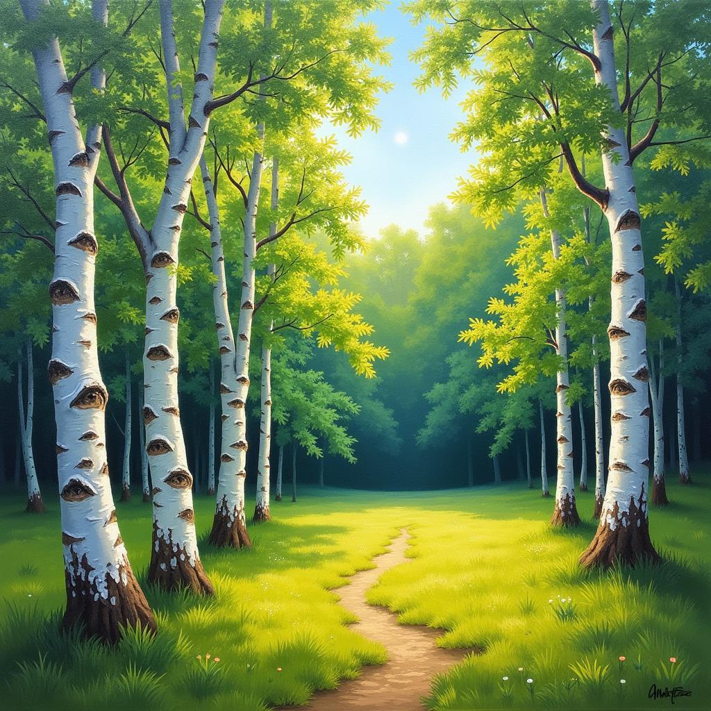 Birch Tree Landscape Painting