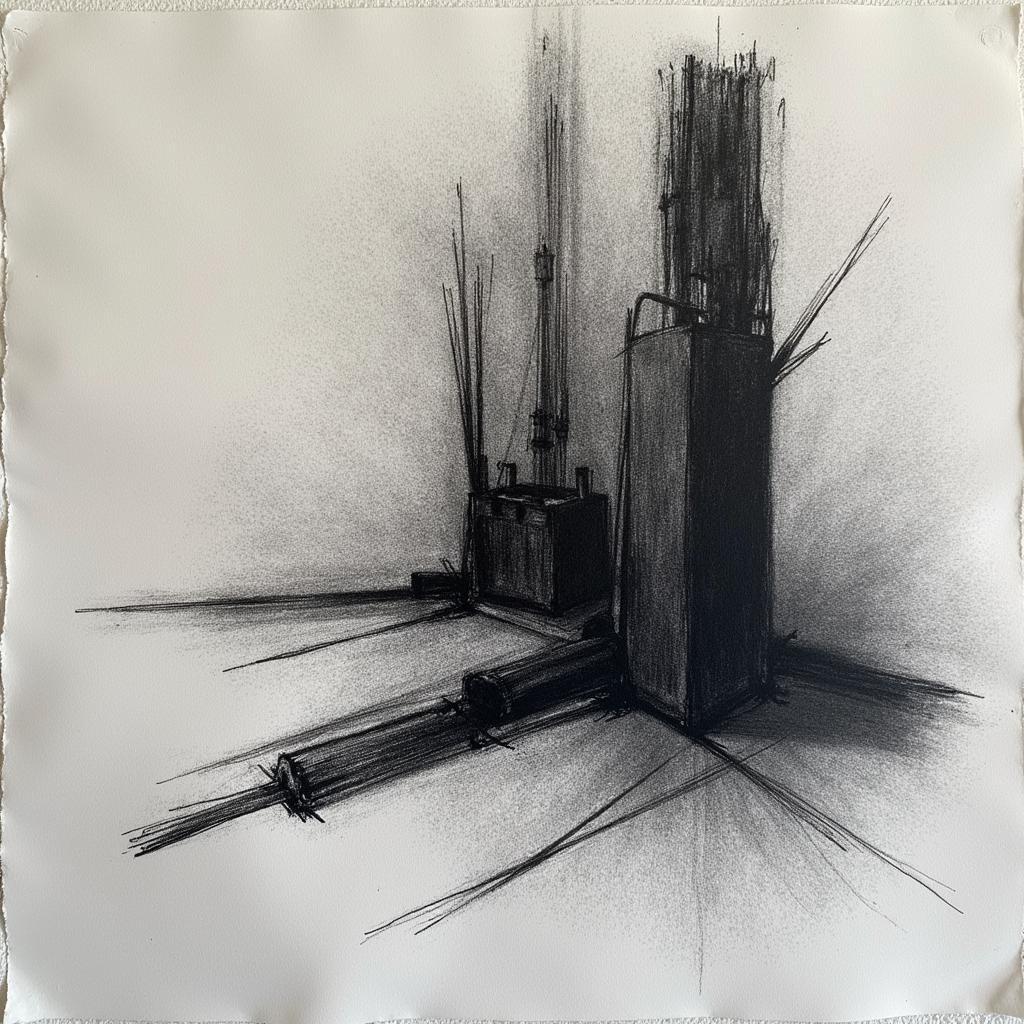 Charcoal Sketch of Abstract Shapes in Black and Gray