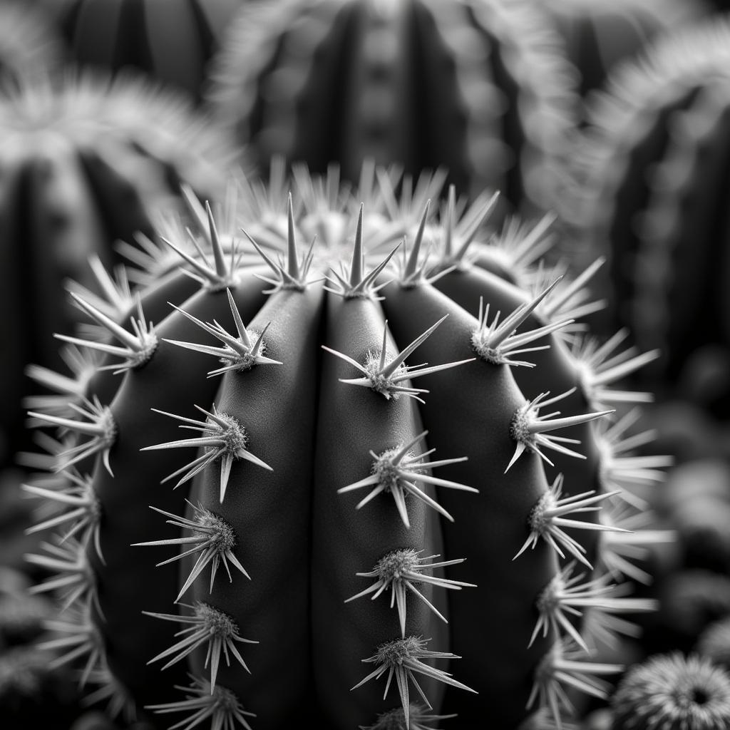 Black and White Close-Up of Cactus Spines Wall Art