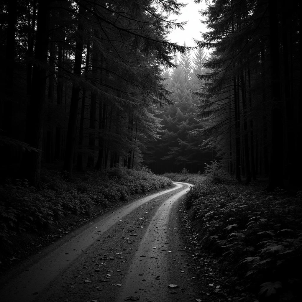 Black and White Forest Path Leading Lines Photography