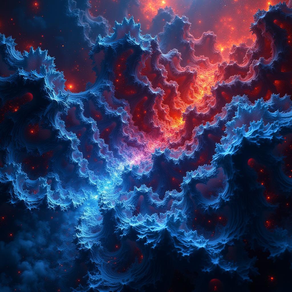 Blue and Red Digital Art Fractal