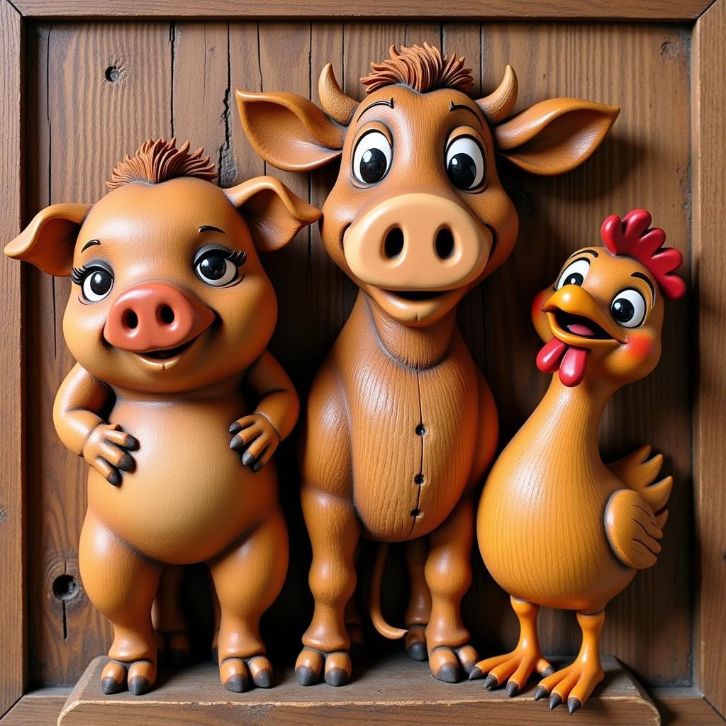 Detailed Bumpkin Art Wood Carving of Farm Animals