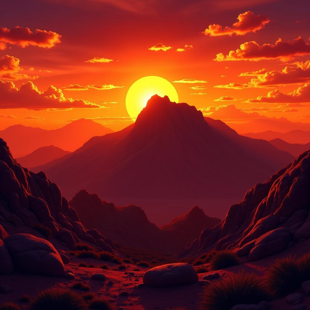 Digital Painting of Camelback Mountain at Sunset