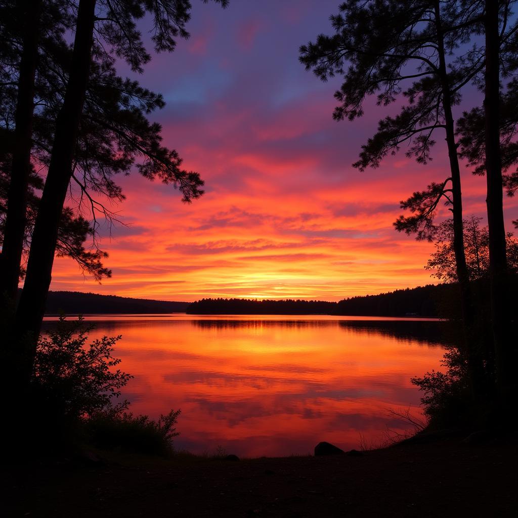 Capturing the Vibrant Hues of a Sunset over a Serene Lake