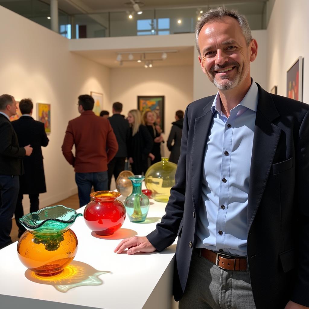 Carl Radke at his glass art exhibition