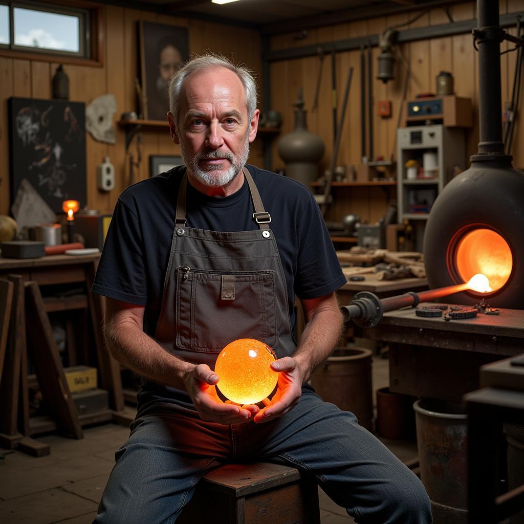 Carl Radke working in his glassblowing studio