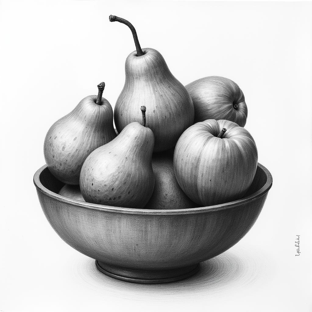 Charcoal Still Life of a Fruit Bowl