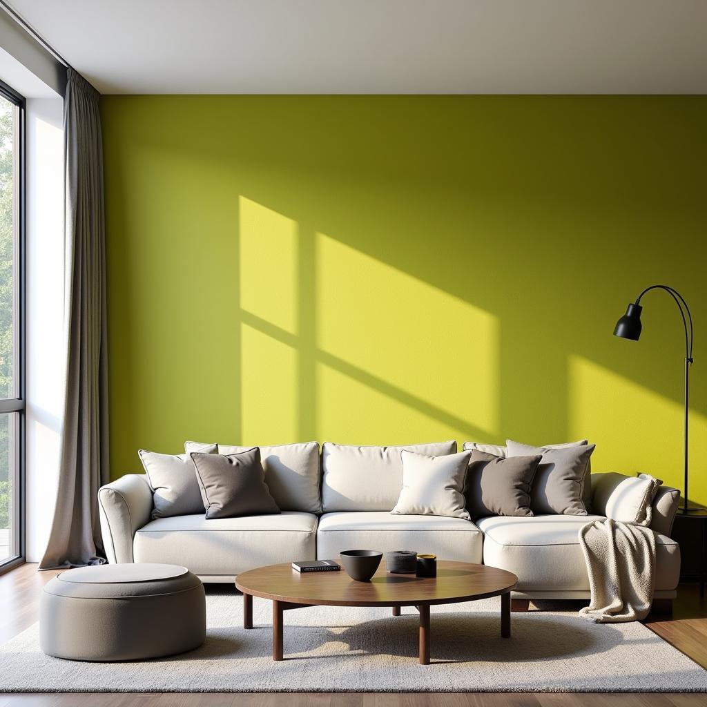 Chartreuse Accent Wall in Living Room